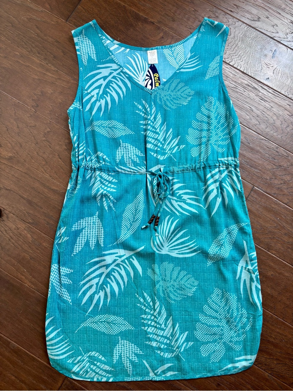 Sleeveless Palmwave Hawaii Teal Tropical Print Dress large Hawaiian New